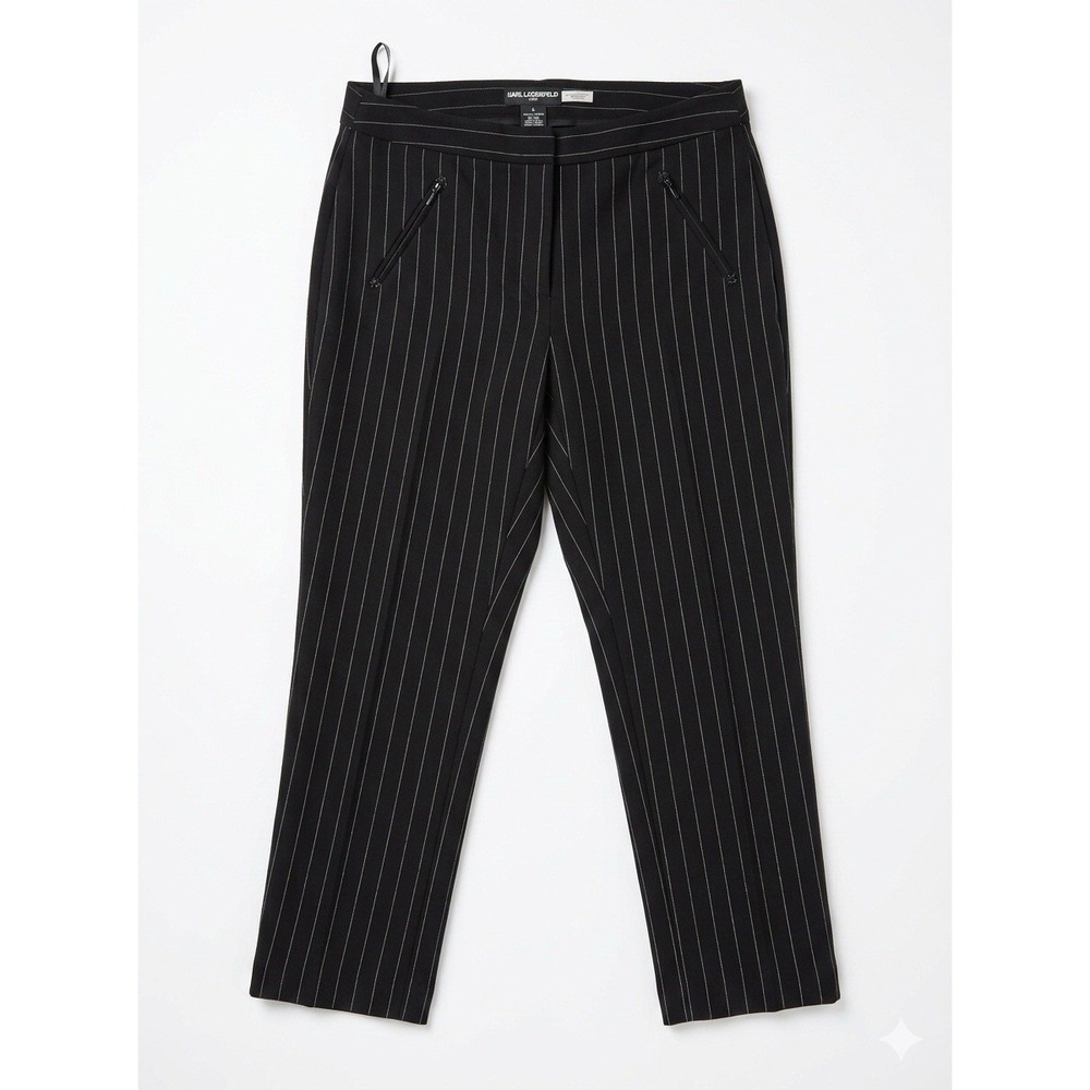 Karl Lagerfeld Pants Women's Elastic Waist Stretch In Black Stripe Zip Size: 12P